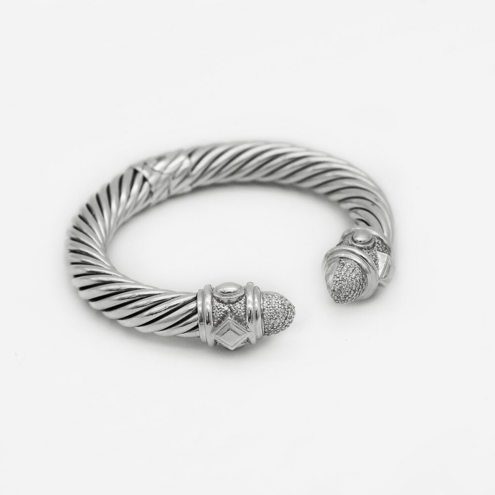 David Yurman 925 Silver Diamond Renaissance Cuff Bracelet